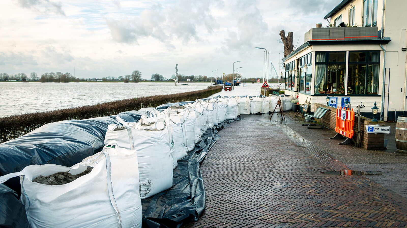 Sandbags for the houses to prevent flooding due to the excessive rainfall and the rising water