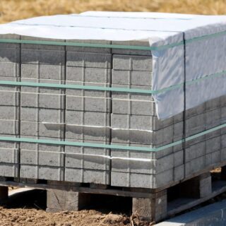 Rectangle,Grey,Stone,Tiles,Stacked,On,Top,Of,Wooden,Pallet